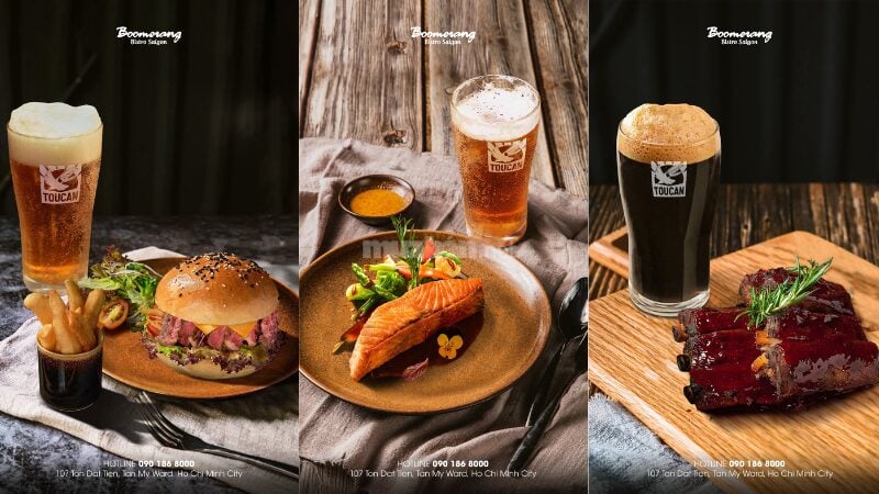 Boomerang Bistro Saigon - Nhà hàng bistro hiện đại, chuyên phục vụ các món ăn phong cách phương Tây như burger, cá hồi áp chảo, sườn nướng BBQ cùng với bia thủ công.