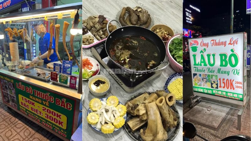 Lẩu bò thuốc bắc Ông Thắng Lợi - Quán lề đường nổi tiếng với món Lẩu bò thuốc bắc thơm ngon, phục vụ kèm các loại xương bò, nấm và rau tươi.