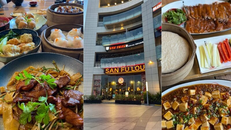 San Fu Lou - Nhà hàng Quảng Đông (Quảng Châu) hiện đại, chuyên về các món ăn truyền thống như Dim Sum, Vịt quay Bắc Kinh và Món Tứ Xuyên (như đậu hũ Mapo).