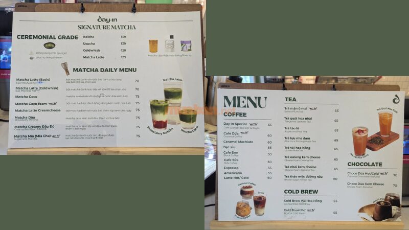 Menu của quán Day in cafe & Brunch (Nguồn: Internet)