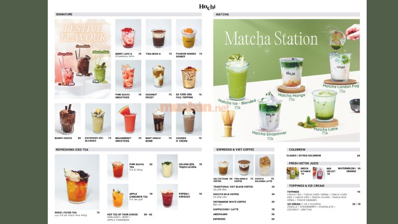 Menu tiệm Hochi Cafe (Nguồn: Internet)