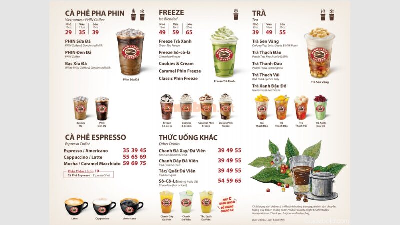 Menu của Highlands Coffee Riverside D7 (Nguồn: Internet)