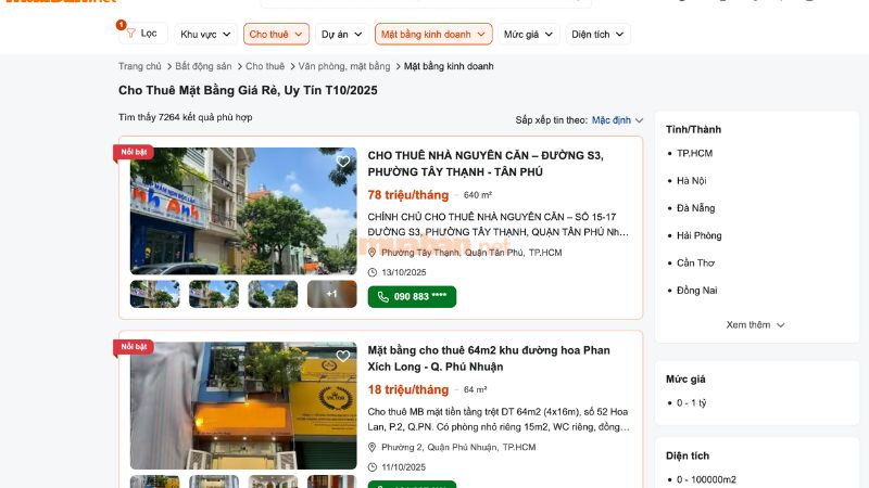 Muaban.net - nền tẳng đăng tin cho thuê mặt bằng TPHCM giá tốt, uy tín