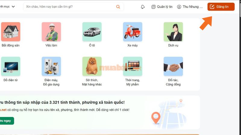 nhấn chọn mục "Đăng tin"