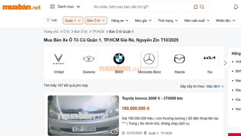 khám phá kho tin đăng mua bán xe ô tô cũ tại Muaban.net
