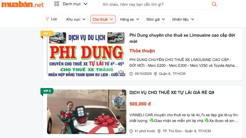 Thuê xe tự lái về quê ăn Tết giá tốt tại Muaban.net
