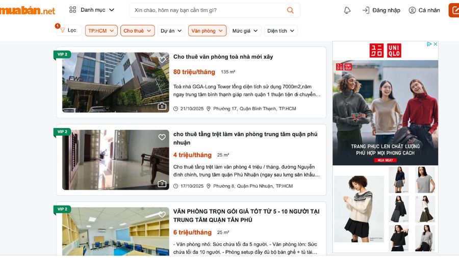 Thuê văn phòng tại TPHCM giá tốt trên Muaban.net