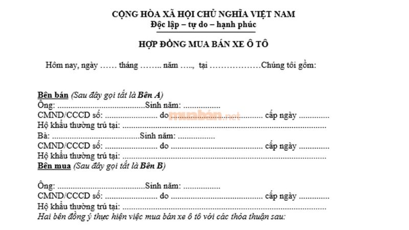 Tải ngay mẫu hợp đồng mua bán ô tô cũ chuẩn