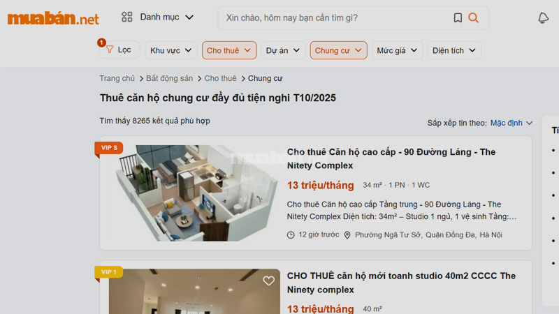 Thuê chung cư một cách dễ dàng trên website Muaban.net
