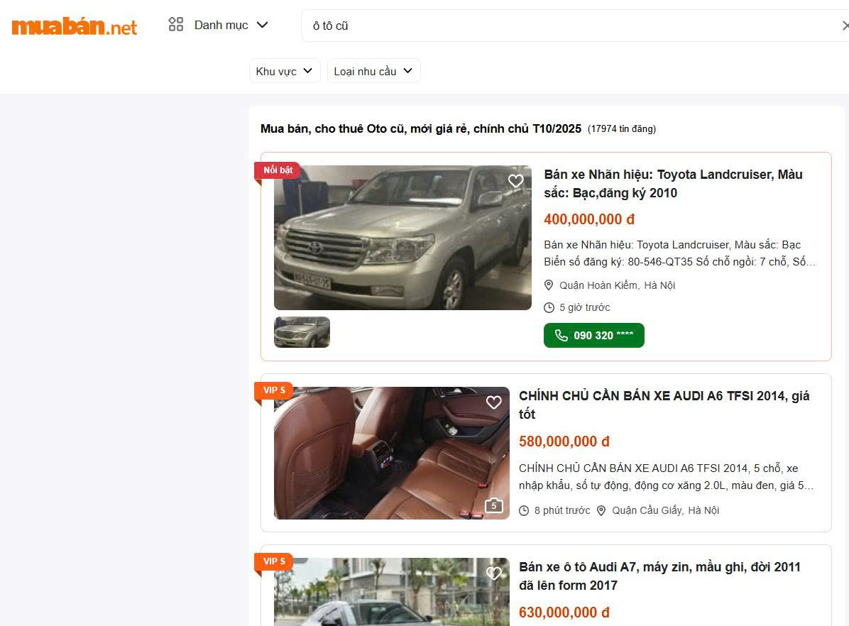 Muaban.net là trang rao vặt uy tín hàng đầu, cung cấp hàng ngàn tin đăng mua bán xe ô tô cũ.