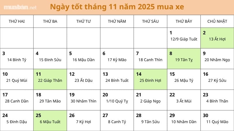 Xem ngày tốt tháng 11 năm 2025 để kết hôn, khai trương, xuất hành Ngày tốt tháng 11/2025 để mua xe