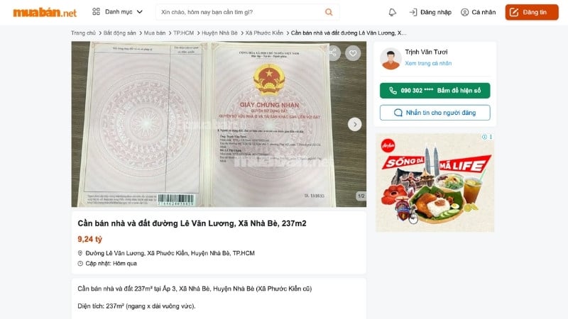 Muaban.net cung cấp tin bán nhà có pháp lý minh bạch