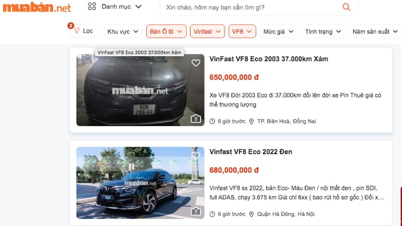 Cập nhật giá xe Vinfast VF8 mới nhất hôm nay Mua xe Vinfast giá tốt, chất lượng uy tín tại Muaban.net