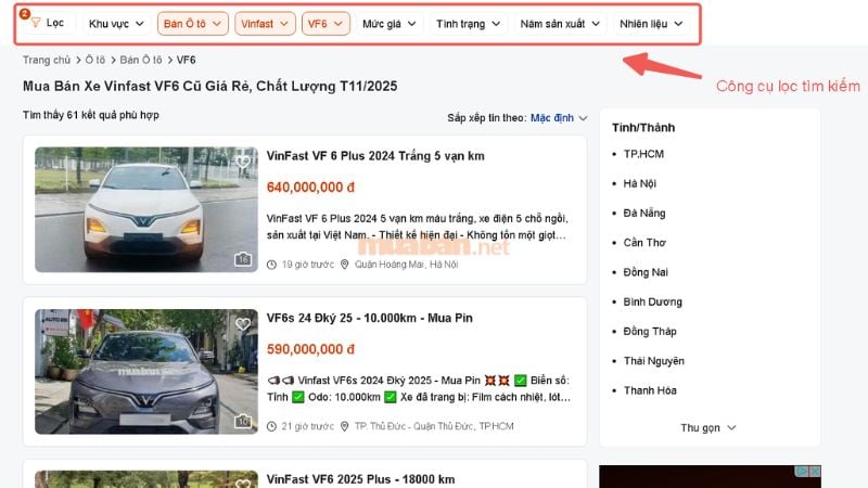 Tìm mua xe VinFast VF6 trên website Muaban.net