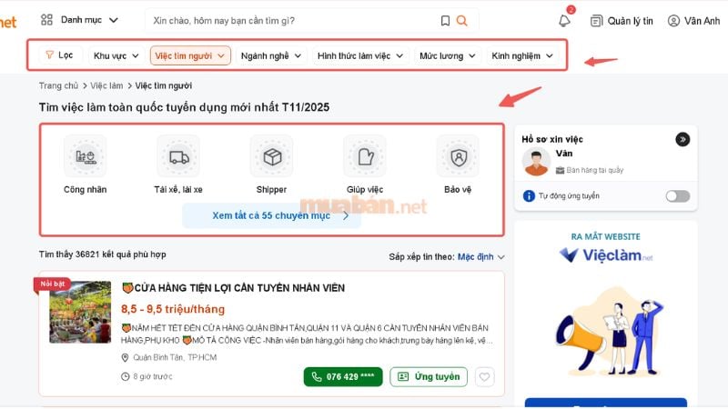 Tìm việc trên trang đăng tin uy tín Muaban.net