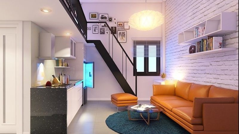 Sử dụng nguyên tắc tương phản tạo điểm nhấn mạnh mẽ trong căn nhà trọ. 