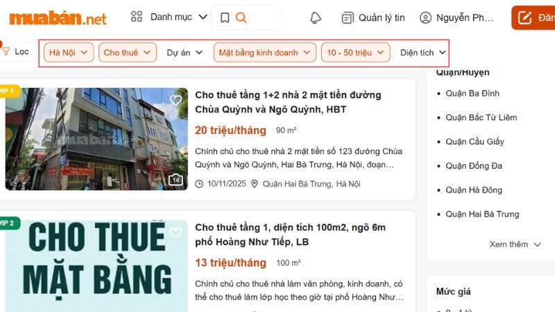 Tìm thuê mặt bằng kinh doanh Hà Nội tại Muaban.net