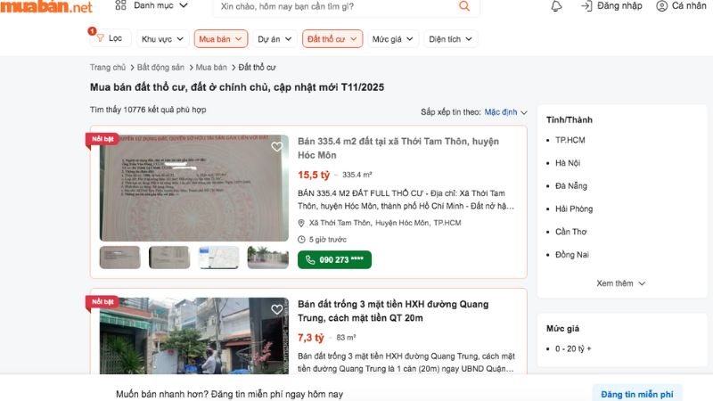 Bảng giá chuyển đổi đất nông nghiệp sang đất thổ cư 2025 Mua đất thổ cư chính chủ, uy tín tại Muaban.net