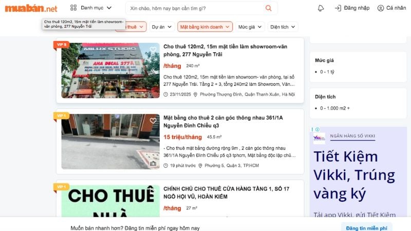 Thuê mặt bằng nhỏ giá rẻ tại Muaban.net