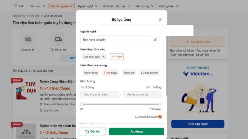 Tổng hợp những vị trí việc làm thời vụ trước Tết hot nhất Sử dụng bộ lọc để tìm việc nhanh chóng