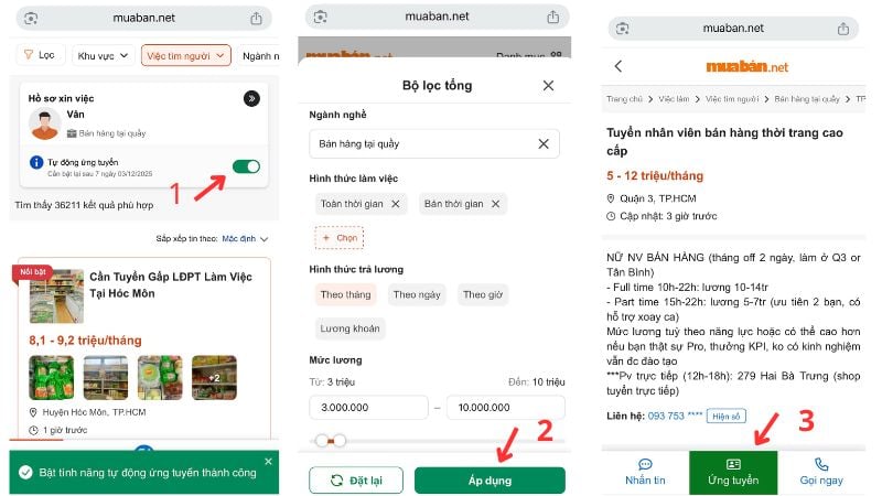 Các bước tìm việc trên Muaban.net
