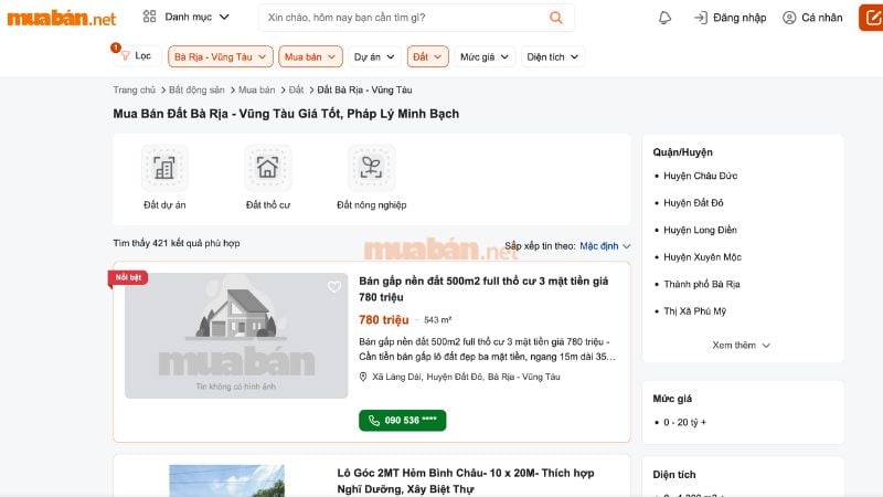 Bảng giá đất Bà Rịa Vũng Tàu mới nhất sau sáp nhập Mua bán đất Bà Rịa Vũng Tàu tại Muaban.net