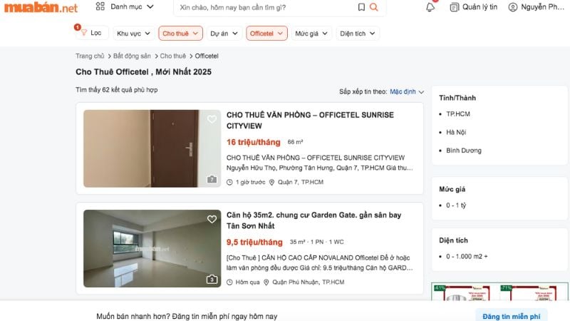 thuê officetel làm văn phòng giá tốt tại Muaban.net