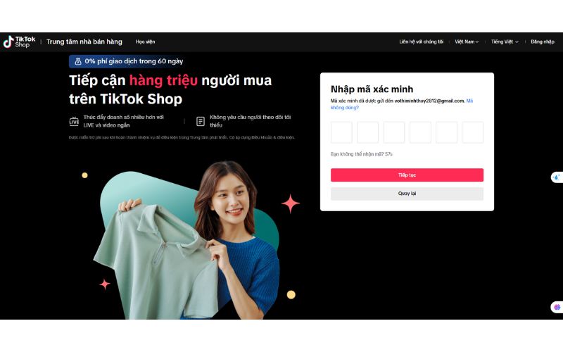 Hướng dẫn đăng ký bán hàng trên TikTok đơn giản cho người mới Xác minh OTP qua email hoặc sđt