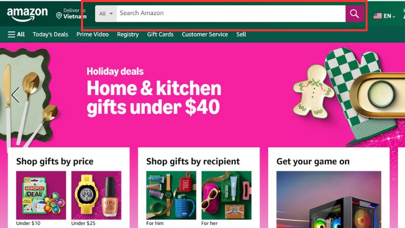 Cách bán hàng trên Amazon tại Việt Nam chi tiết từ A-Z Tìm kiếm sản phẩm cụ thể bằng thanh tìm kiếm trên Amazon