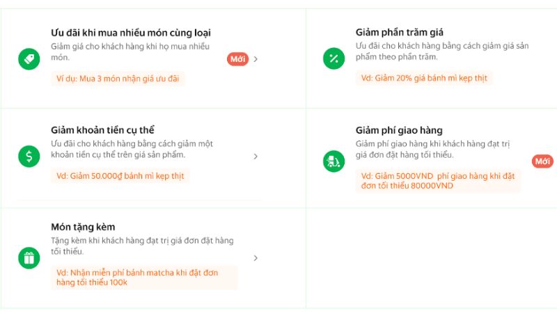 Cách bán hàng trên GrabFood hiệu quả cho người mới bắt đầu Các chương trình khuyến mãi của GrabFood (Nguồn: GrabFood)