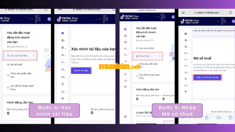 Cách bán hàng trên TikTok chi tiết giúp nổ đơn hiệu quả Xác minh tài liệu và nhập mã số thuế để đăng ký bán hàng TikTok