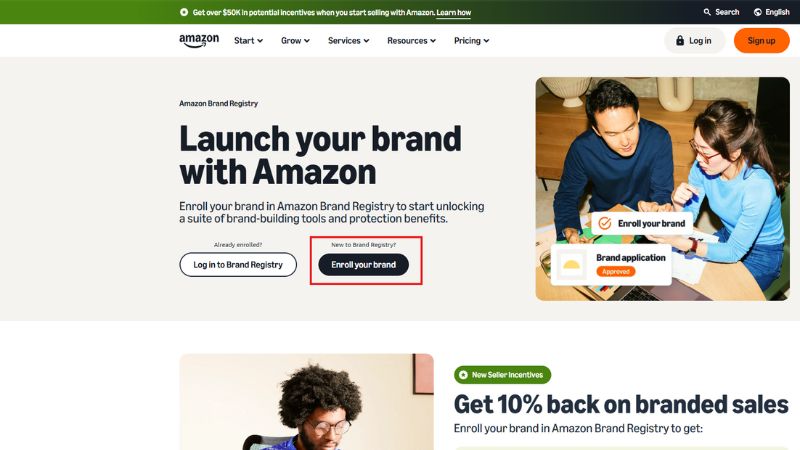 Cách bán hàng trên Amazon dễ hiểu cho người mới bắt đầu Truy cập Amazon Brand Registry và chọn Enroll Your Brand