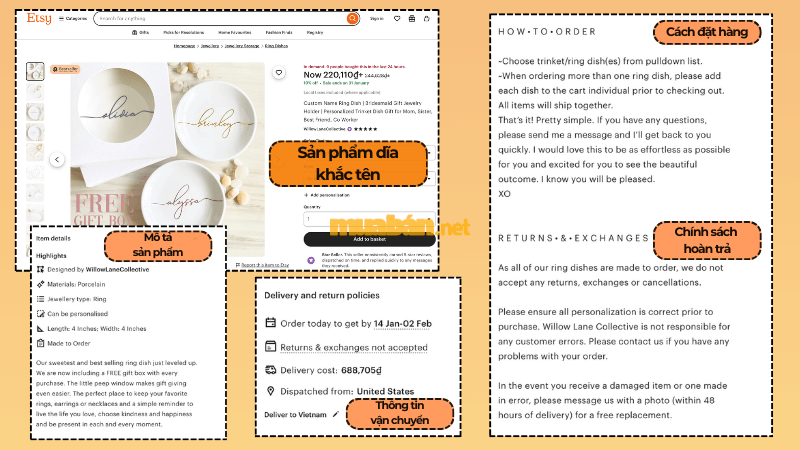 Cách bán hàng trên Etsy chi tiết cho người mới bắt đầu Thông tin mô tả sản phẩm dĩa khắc tên trên Etsy