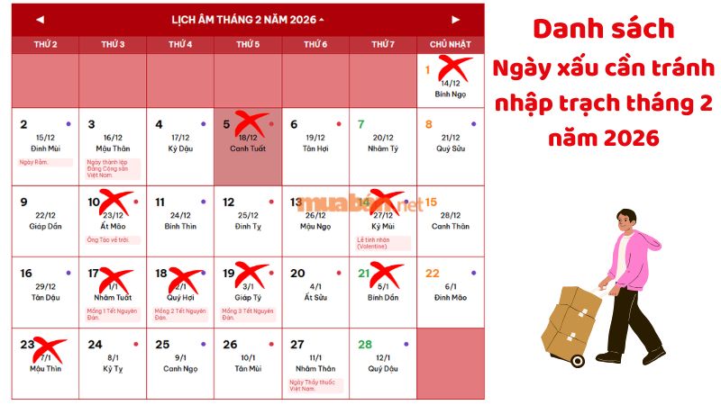 Xem ngày tốt nhập trạch trong tháng 2 năm 2026 Danh sách ngày xấu cần tránh nhập trạch trong tháng 02 năm 2026