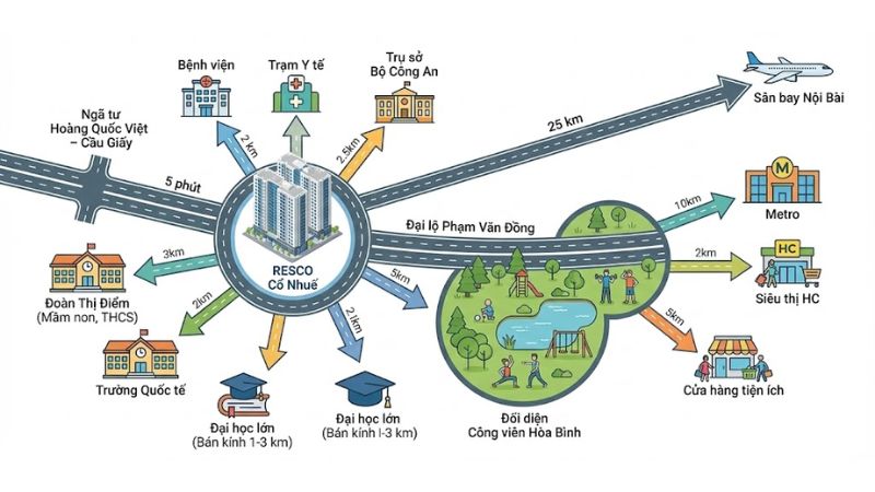 Khu đô thị Resco: Vị trí, tiện ích, tiềm năng dự án Tiện ích ngoại khu đa dạng xung quanh khu đô thị Resco