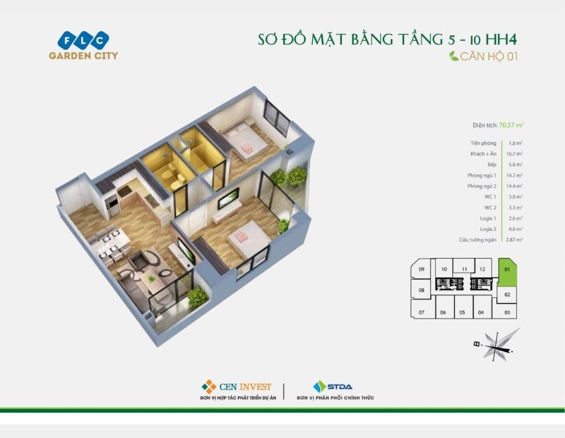Khu đô thị FLC Garden City: Vị trí, tiện ích, tiềm năng dự án Mặt bằng tầng 5-10 tòa HH4 tại khu đô thị FLC Garden City