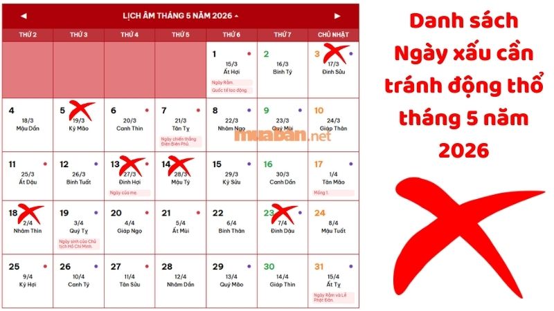 Ngày tốt động thổ tháng 5 năm 2026 khởi công thuận lợi Danh sách ngày xấu cần tránh làm lễ động thổ trong tháng 5 năm 2026