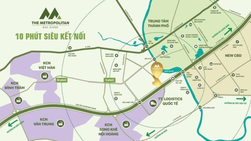 Khu đô thị Đồng Sơn: Vị trí, tiện ích, tiềm năng dự án Vị trí kết nối xung quanh khu đô thị Đồng Sơn (Nguồn: batdongsan.com)