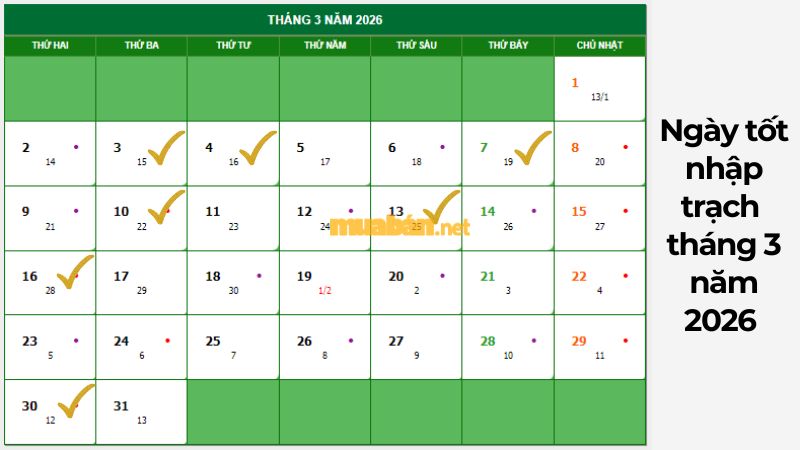 Xem ngày tốt nhập trạch tháng 3 năm 2026 may mắn, bình an Ngày tốt nên nhập trạch tháng 3 năm 2026