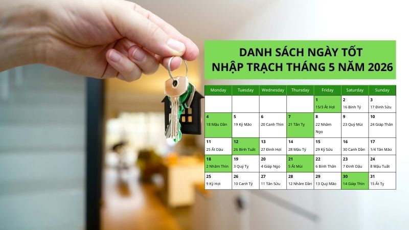 Xem ngày tốt nhập trạch tháng 5 năm 2026 thuận lợi chuyển nhà Danh sách ngày tốt nhập trạch tháng 5 năm 2026
