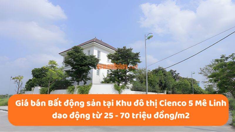 Khu đô thị Cienco 5 Mê Linh: Vị trí, tiện ích, tiềm năng dự án Giá bán Bất động sản tại Khu đô thị Cienco 5 Mê Linh dao động từ 25 - 70 triệu đồng/m2