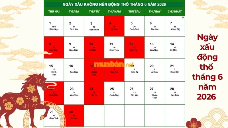 Ngày tốt động thổ tháng 6 năm 2026 chuẩn phong thủy Ngày xấu cần tránh động thổ tháng 6 năm 2026