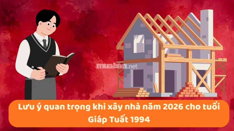 Tuổi 1994 làm nhà năm 2026: Ngày đẹp, lưu ý và cách hóa giải Lưu ý quan trọng khi xây nhà năm 2026 cho tuổi Giáp Tuất 1994
