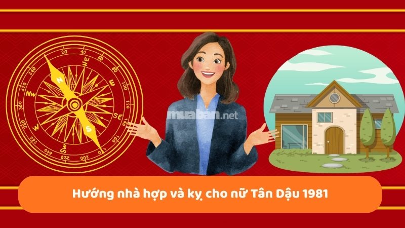 Tân Dậu 1981 hợp hướng nhà nào phát tài, phát lộc Nữ tuổi Tân Dậu 1981 hợp các hướng nhà phong thủy bao gồm Tây Nam, Tây Bắc, Tây và Đông Bắc