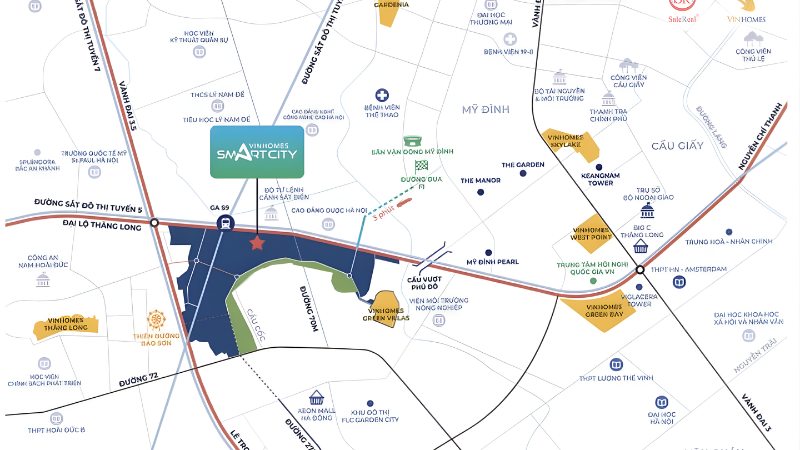 Khu đô thị Smart City: Toàn cảnh dự án và tiềm năng phát triển Bản đồ vị trí và hạ tầng giao thông quanh khu đô thị Vinhomes Smart City