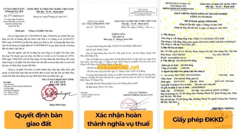Khu đô thị Yên Sơn: Vị trí, tiện ích, tiềm năng dự án Giấy tờ chứng minh uy tín của chủ đầu tư khu đô thị Yên Sơn