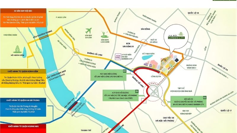 Khu đô thị Garden City: Vị trí, tiện ích, tiềm năng dự án Bản đồ vị trí dự án Garden City và khả năng liên kết giao thông khu vực