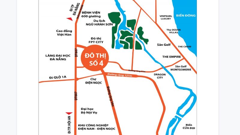 Khu đô thị số 4 Điện Nam Điện Ngọc: Vị trí, tiện ích, tiềm năng dự án Vị trí của khu đô thị số 4 Điện Nam Điện Ngọc trên bản đồ (Nguồn: Namdanangland)