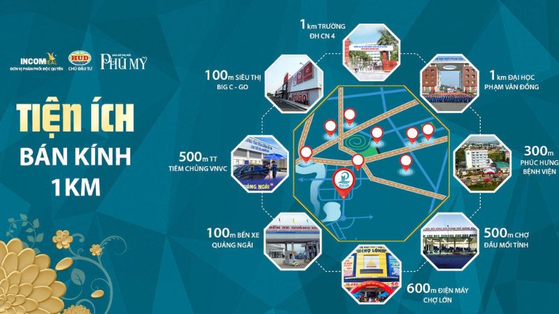 Khu đô thị Phú Mỹ Quảng Ngãi: Vị trí, tiện ích, tiềm năng dự án Tiện ích ngoại khu dự án Phú Mỹ trong bán kính 1km