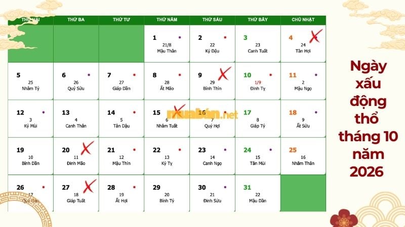 Danh sách ngày tốt động thổ tháng 10 năm 2026 5 ngày xấu nên tránh động thổ tháng 10 năm 2026